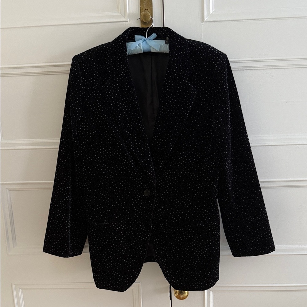 Theory Dark Navy Velvet Blazer with Dotted Pattern
